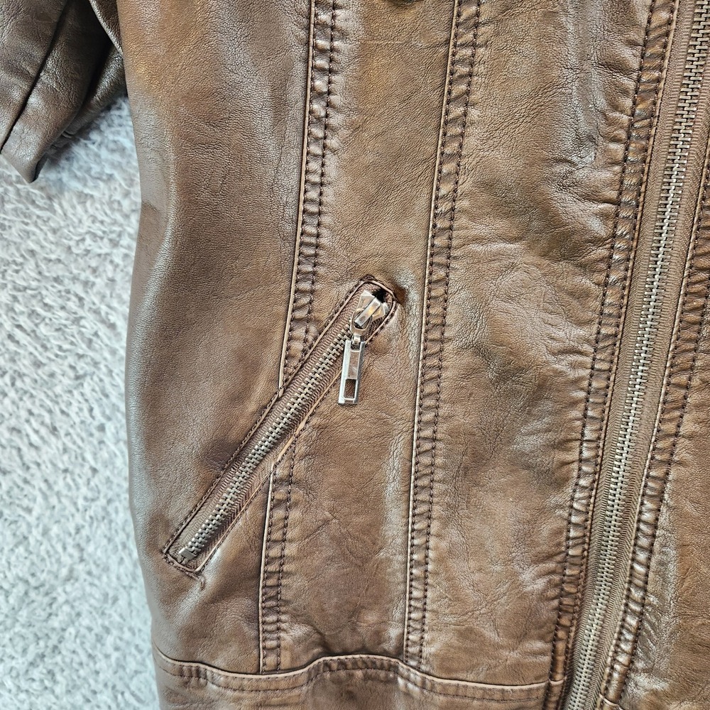 LA Coalition Faux Leather Jacket Women's M Brown Lined Long Sleeve Hood Full Zip - Picture 6 of 14